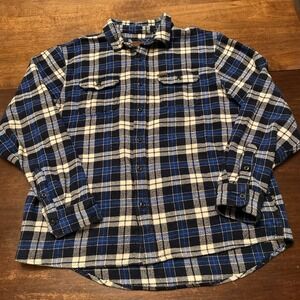 Orvis Shacket Mens XL Blue Black Plaid Heavy Flannel‎ Fisherman Warm Long Sleeve
